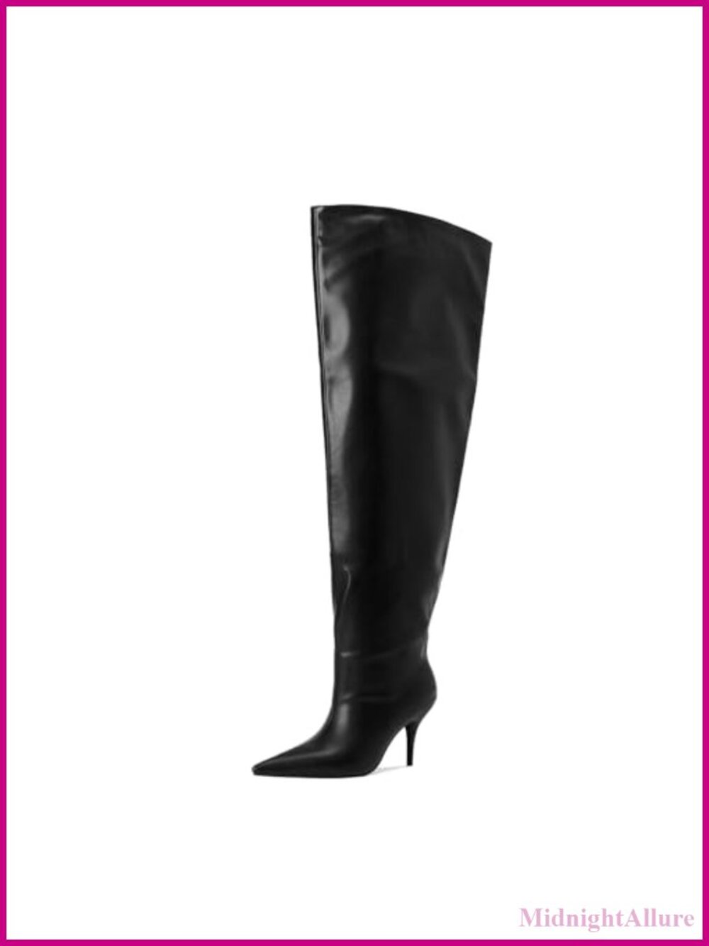Wide Calf Thigh High Heeled Boots Pointed Toe Faux Leather